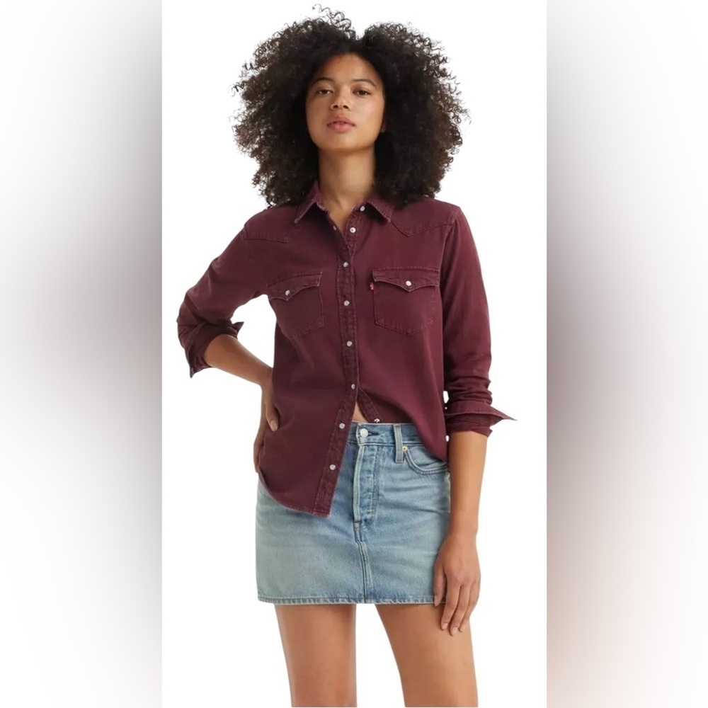 Levi's Women's Ultimate Western Cowgirl Pearl Snap Shirt Windsor Wine Si…